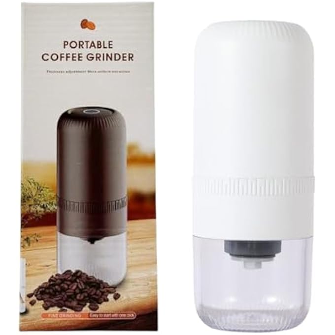 سکیلو مطحنة قهوة كهربائية قابلة للتعديل خشونة مع غرفة شفافة تعمل بيد واحدة تصميم من الفولاذ المقاوم للصدأ يعمل بالبطارية سهل التنظيف أبيض 90 مل - Image 1