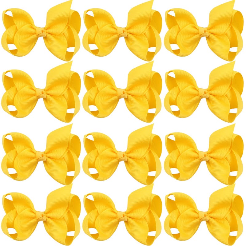4 Inch Boutique Girls Hair Bows Hair Clips for Girls Toddlers 12 Pcs Solid Color Yellow
