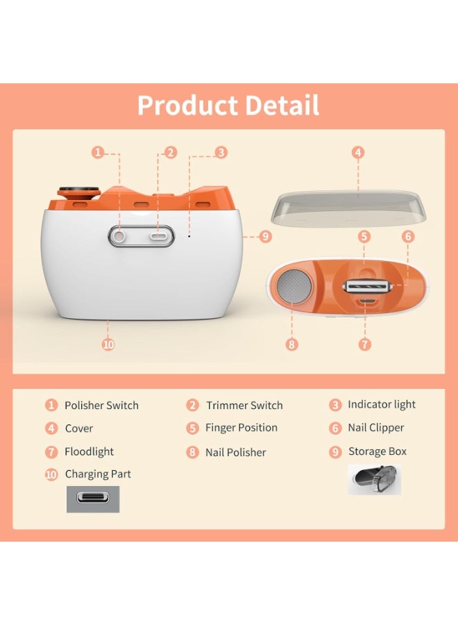 SPECTON 2025 Upgraded 3-in-1 Electric Nail Clipper and File – Automatic Nail Trimmer & Polisher with LED Light, USB Rechargeable, Clip Storage, 2-Speed, Safe... - Image 4