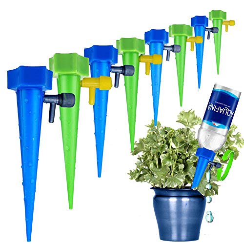 MANGOIT Self Plant Watering Spikes 12 Pack Auto Drippers Irrigation Devices Vacation Automatic Plants Water System with Adjustable Control Valve Switch Design for Houseplant, Gardenplant, Officeplant - Image 1
