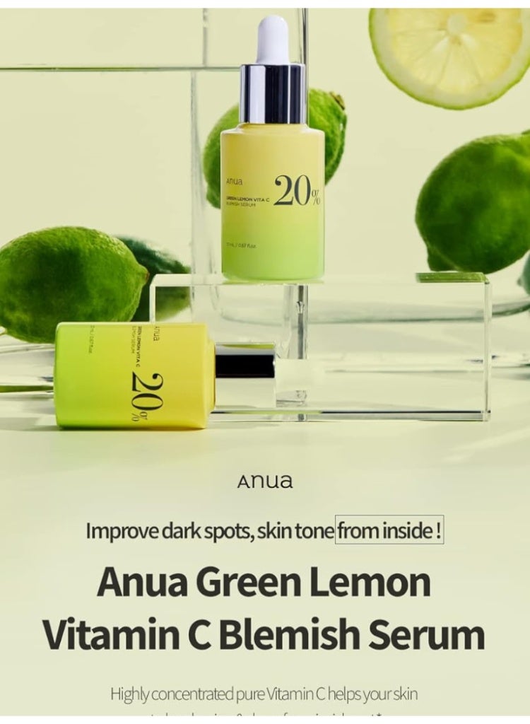 Anua Green Lemon Vitamin C Serum 20ml with Vitamin E, Hyaluronic Acid & Ferulic Acid for Brightening, Hydration & Glow Care 20mlml - Image 2