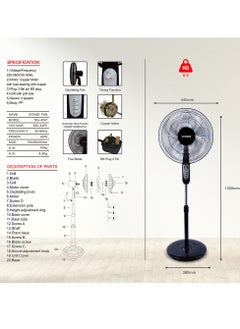 Stargold Pedestal Fan Oscillating 60W Electric Stand Fan 3 Speed Quite Cooling Fan For Indoor And Outdoor 16 Inch  - Image 2