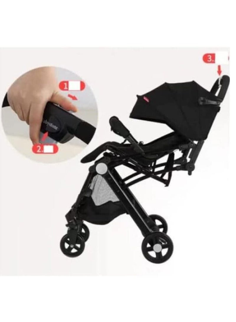 NTECH Lightweight Travel Baby Stroller Compact 4 Wheels Air Travel One-Hand Foldable Push chair With Adjustable Reclining Seat For Toddler (Black) - Image 3