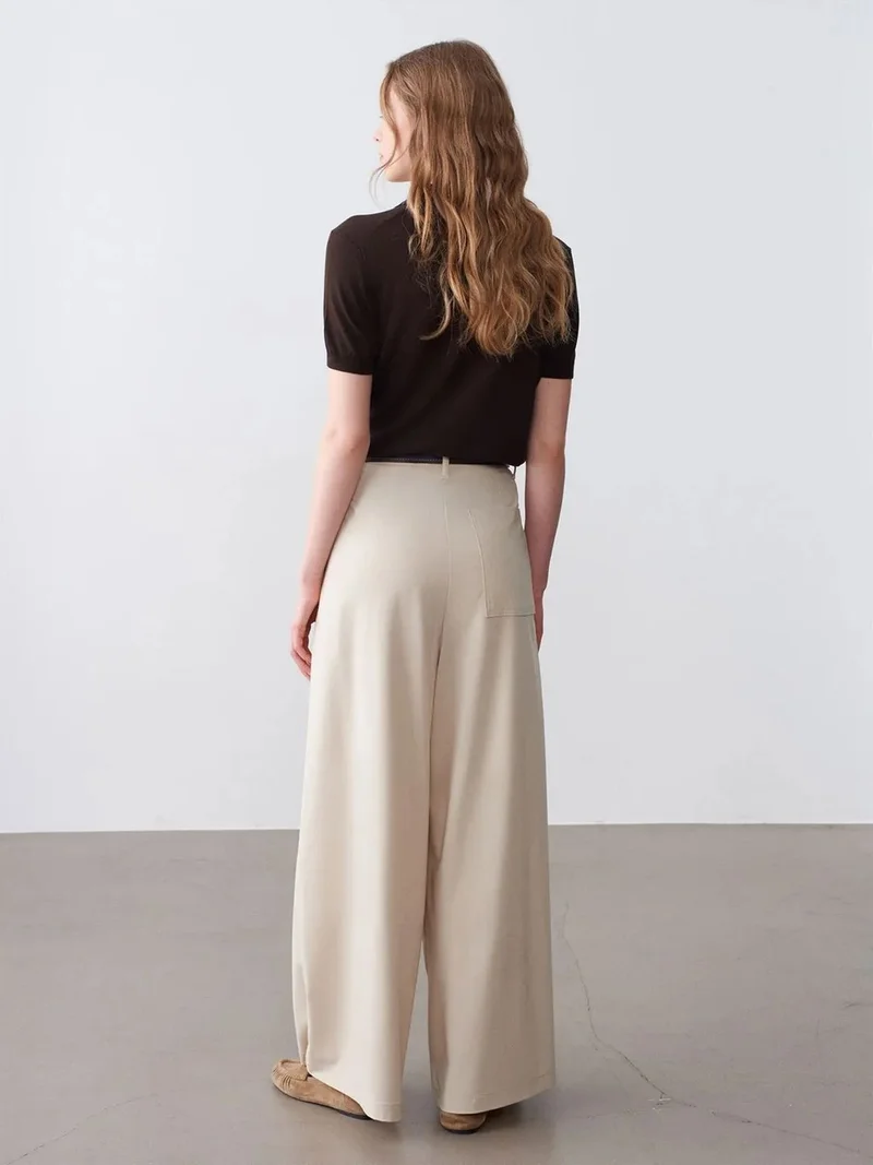 ديلفين DILVIN Women's High-Waist Wide-Leg Crepe Trousers