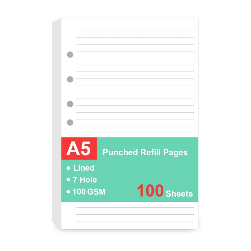 Cheericome 7-Hole Lined Refills Paper, A5 Filler Paper for Planner Inserts, White, Total 100 Sheets/200 Pages, College Ruled, 5.5 X 8.5 Inch - Image 1