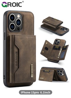 GROIC iPhone 15 Pro 2 in 1 Clutch Wallet, Vintage Slim Leather Case Magnetic Detachable Tri-Fold Wallet, iPhone 15 Pro 6.1" Leather Case with Card Holder Pocket Slim Case  - Image 1