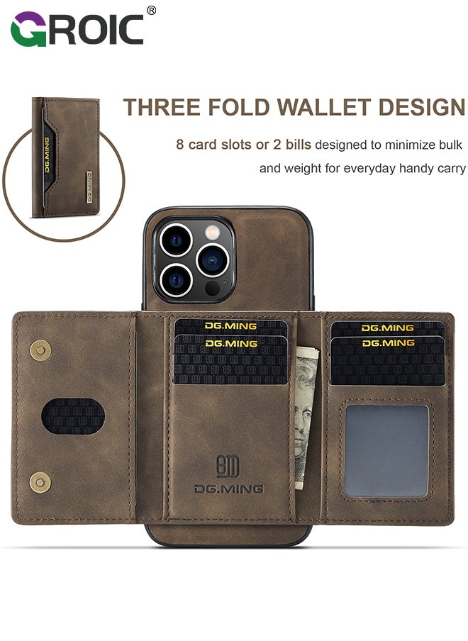GROIC iPhone 15 Pro 2 in 1 Clutch Wallet, Vintage Slim Leather Case Magnetic Detachable Tri-Fold Wallet, iPhone 15 Pro 6.1" Leather Case with Card Holder Pocket Slim Case  - Image 4