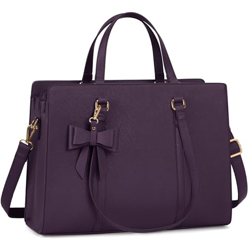 NUBILY Laptop Bag for Women 15.6 inch Laptop Tote Bag Waterproof Leather Computer Bag Large Lightweight Briefcase Professional Business Work Bag Dark Purple - Image 1
