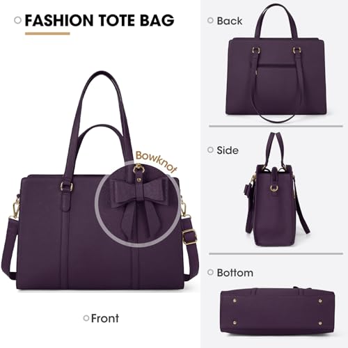 NUBILY Laptop Bag for Women 15.6 inch Laptop Tote Bag Waterproof Leather Computer Bag Large Lightweight Briefcase Professional Business Work Bag Dark Purple - Image 5