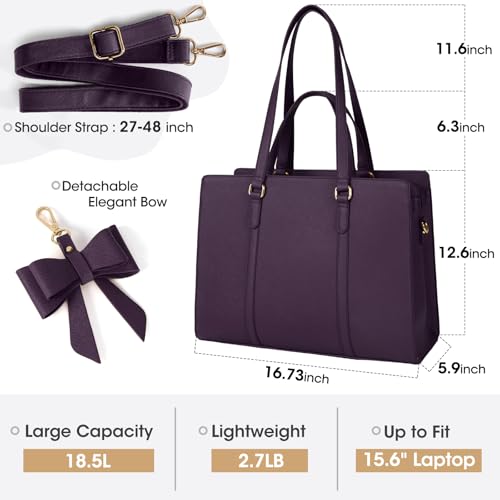 NUBILY Laptop Bag for Women 15.6 inch Laptop Tote Bag Waterproof Leather Computer Bag Large Lightweight Briefcase Professional Business Work Bag Dark Purple - Image 3