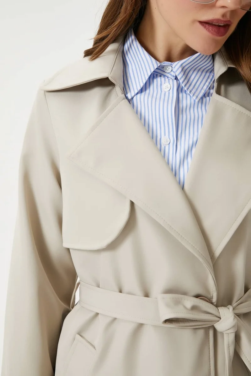 Ritnice Women's Style Lined Flap Stone Trench Coat