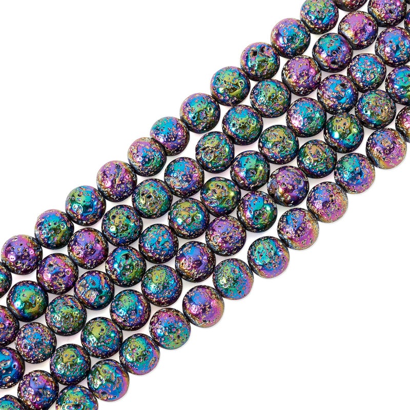 Craftdady 230Pcs Natural Round Lava Stone Beads 8mm Rainbow Colorful Volcanic Rock Gemstone Loose Beads Metallic Energy Healing Chakra Beads for Jewelry Craft Essential Oil Bracelet