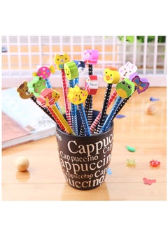 Y&D Pack of 20 Colorful 7.28 Inch Length Random Cartoon Eraser Pencils Cute for Office School Supplies Students Children Gift  - Image 2