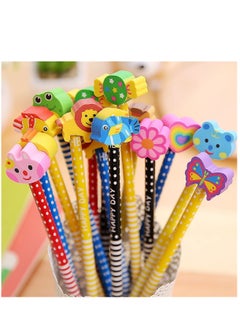 Y&D Pack of 20 Colorful 7.28 Inch Length Random Cartoon Eraser Pencils Cute for Office School Supplies Students Children Gift  - Image 1