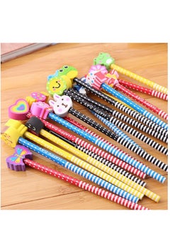 Y&D Pack of 20 Colorful 7.28 Inch Length Random Cartoon Eraser Pencils Cute for Office School Supplies Students Children Gift  - Image 4