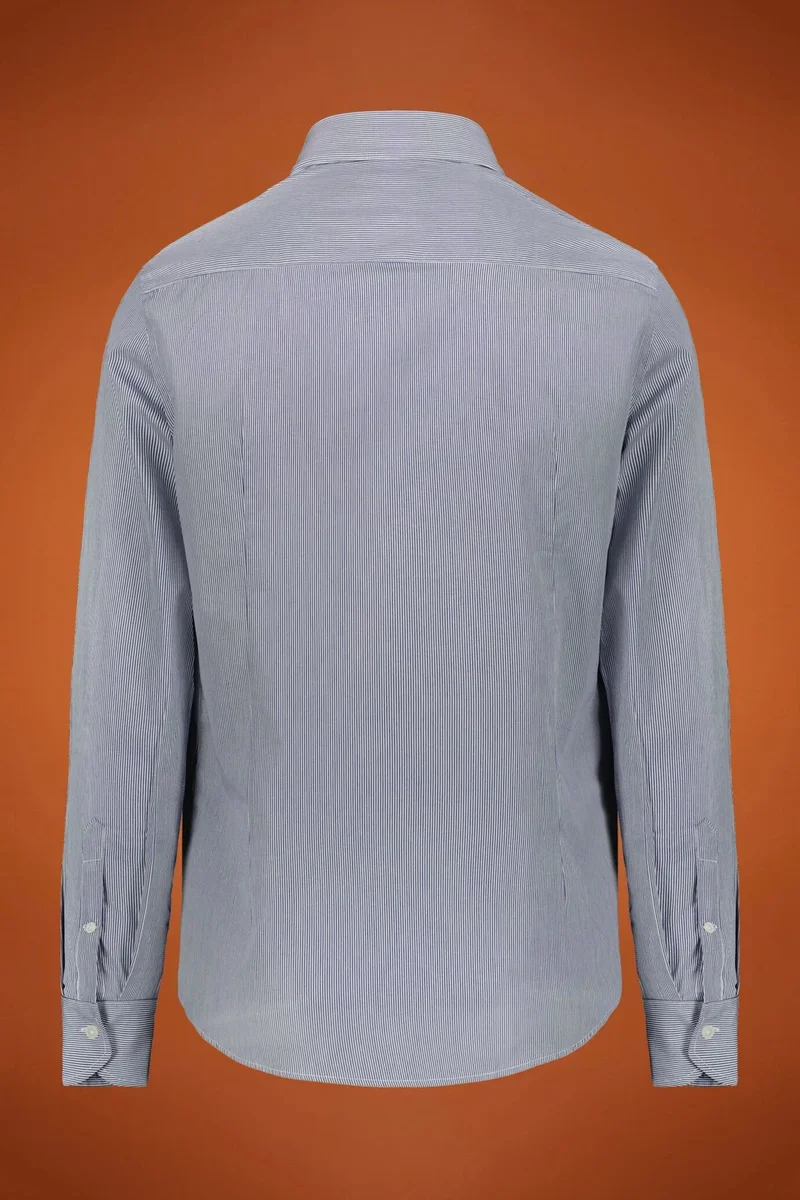 Doppelganger Blue Men's shirt classic collar 100% cotton yarn-dyed striped fabric regular fit - White/Blue for Men | Best Price UAE
