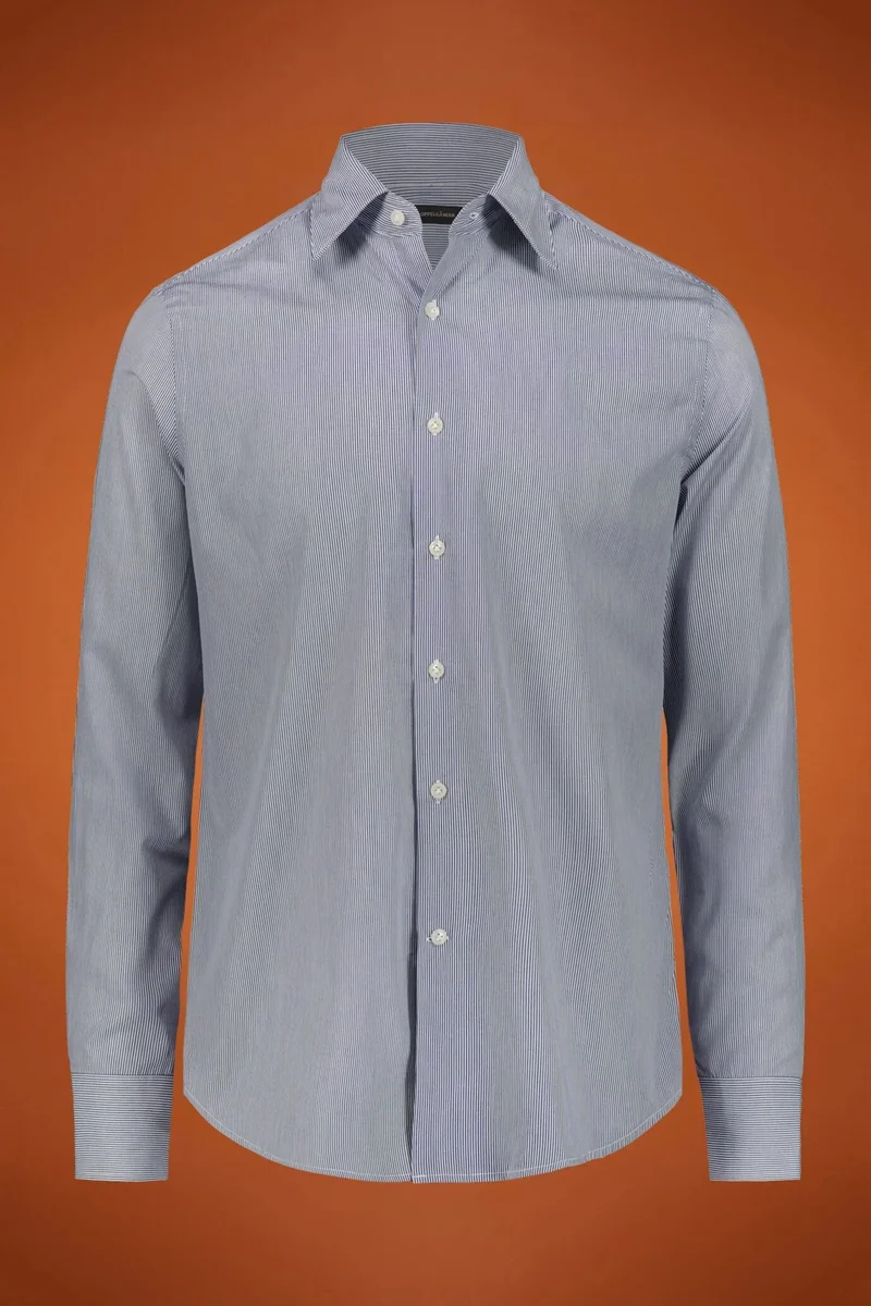 Men's shirt classic collar 100% cotton yarn-dyed striped fabric regular fit - White/Blue