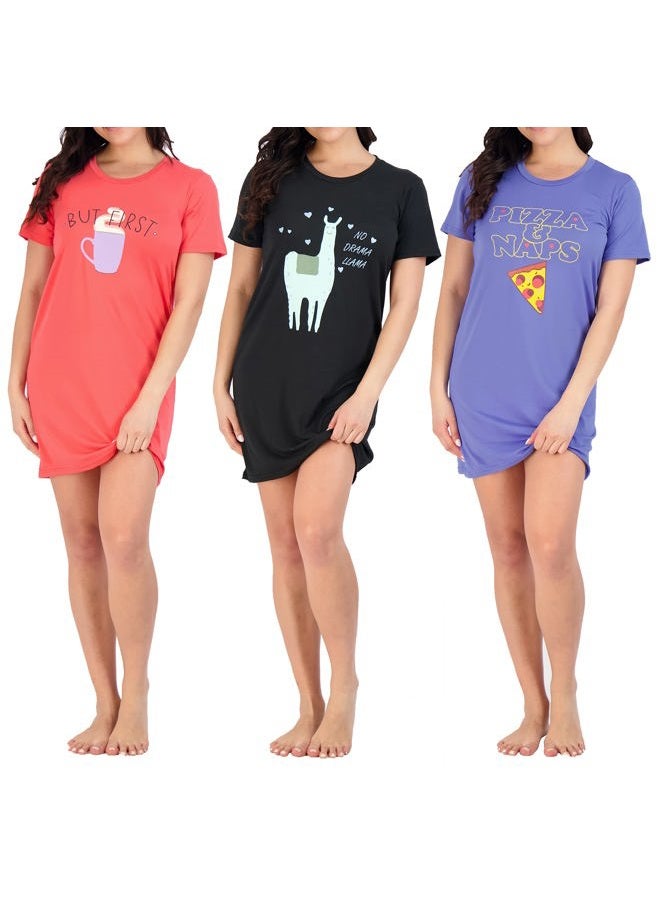 REALESSENTIALS 3 Pack: Womens Short Sleeve Nightshirt Printed Bamboo Nightgowns for Adult Women Soft Nightgown Sleep Shirt Night Shirts Gowns House Dress Sleepwear Pajama PJ Ladies- Set 10, XXL - Image 1