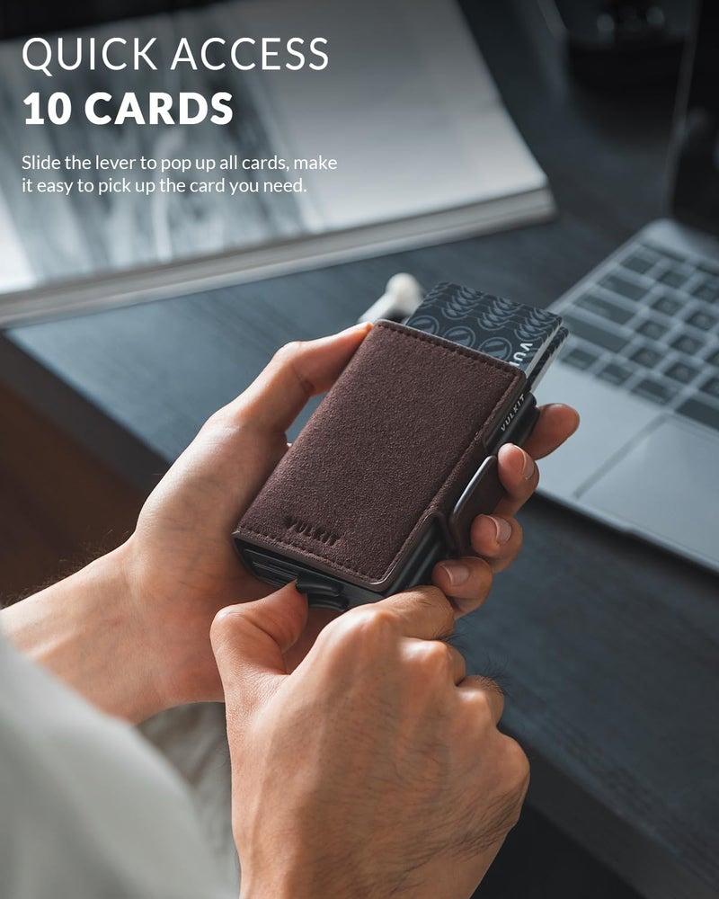 VULKIT VULKIT Credit Card Holder RFID Blocking Leather Automatic Pop Up Wallet Magnetic Wallet Double Card Case for Men and Women Cross Black  - Image 2