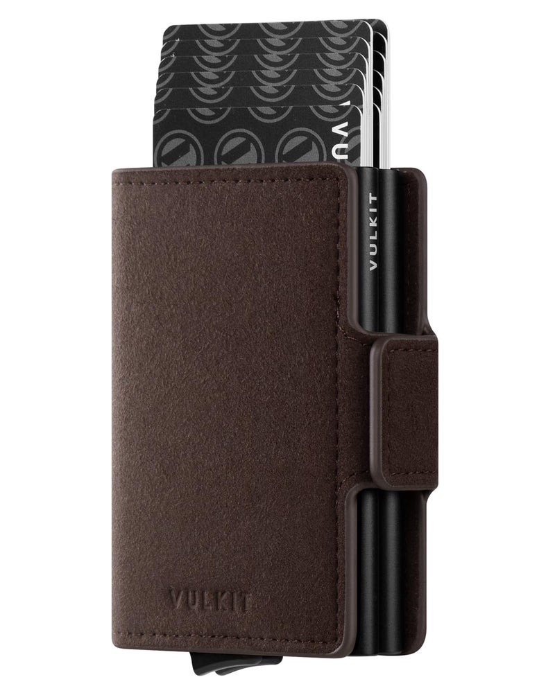 VULKIT VULKIT Credit Card Holder RFID Blocking Leather Automatic Pop Up Wallet Magnetic Wallet Double Card Case for Men and Women Cross Black  - Image 1