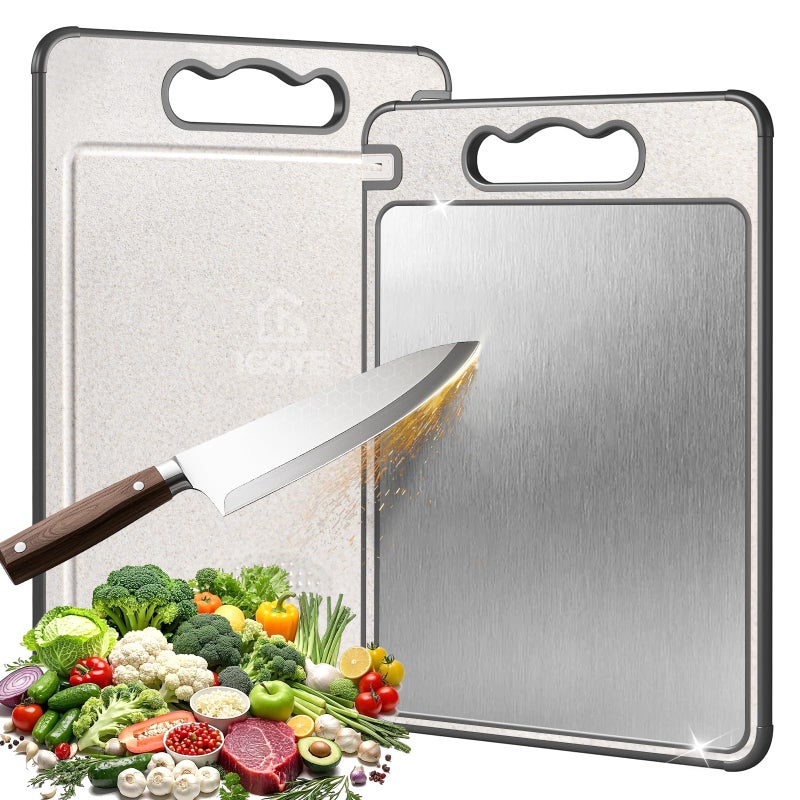 IGOYE Titanium Cutting Board, Double Sided Chopping Board for Kitchen, Non Toxic Non Slip Cutting Board 14.37"*9.84", Food-Grade, Dishwasher Safe (1PCS of Pack,1 side Titanium Other side Wheat Straw PP) - Image 1