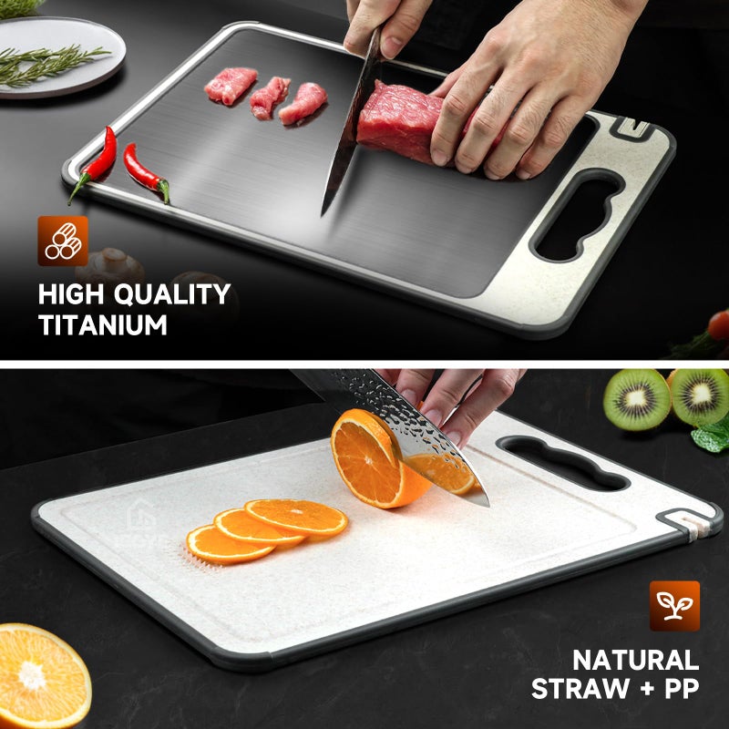 IGOYE Titanium Cutting Board, Double Sided Chopping Board for Kitchen, Non Toxic Non Slip Cutting Board 14.37"*9.84", Food-Grade, Dishwasher Safe (1PCS of Pack,1 side Titanium Other side Wheat Straw PP) - Image 2