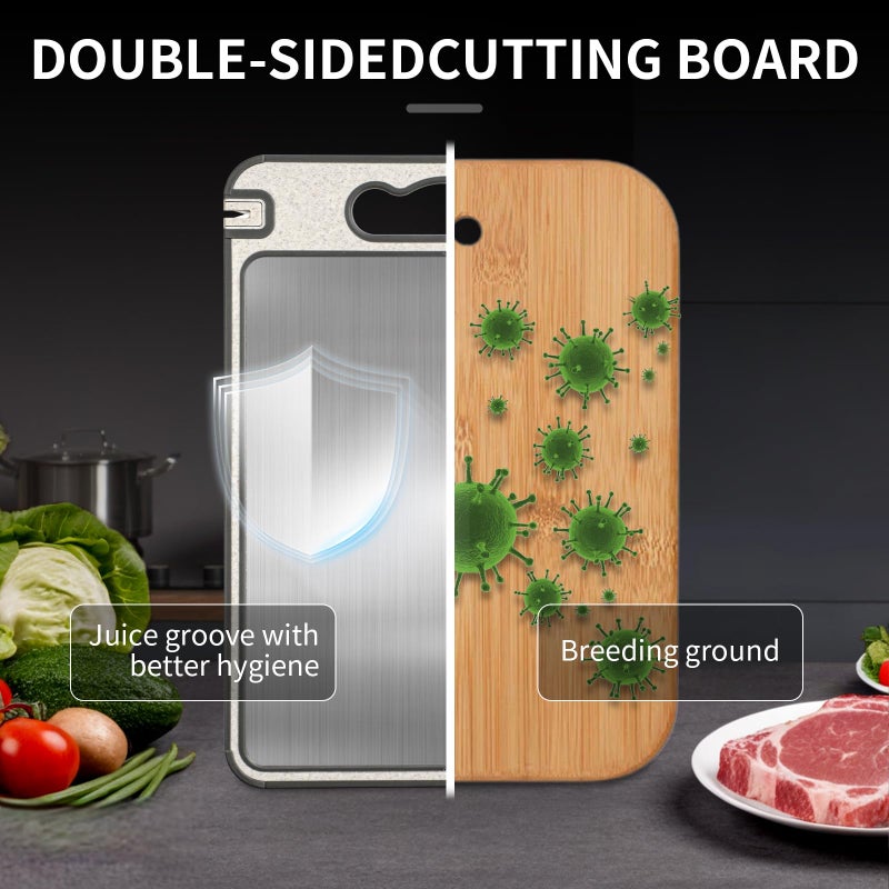 IGOYE Titanium Cutting Board, Double Sided Chopping Board for Kitchen, Non Toxic Non Slip Cutting Board 14.37"*9.84", Food-Grade, Dishwasher Safe (1PCS of Pack,1 side Titanium Other side Wheat Straw PP) - Image 3