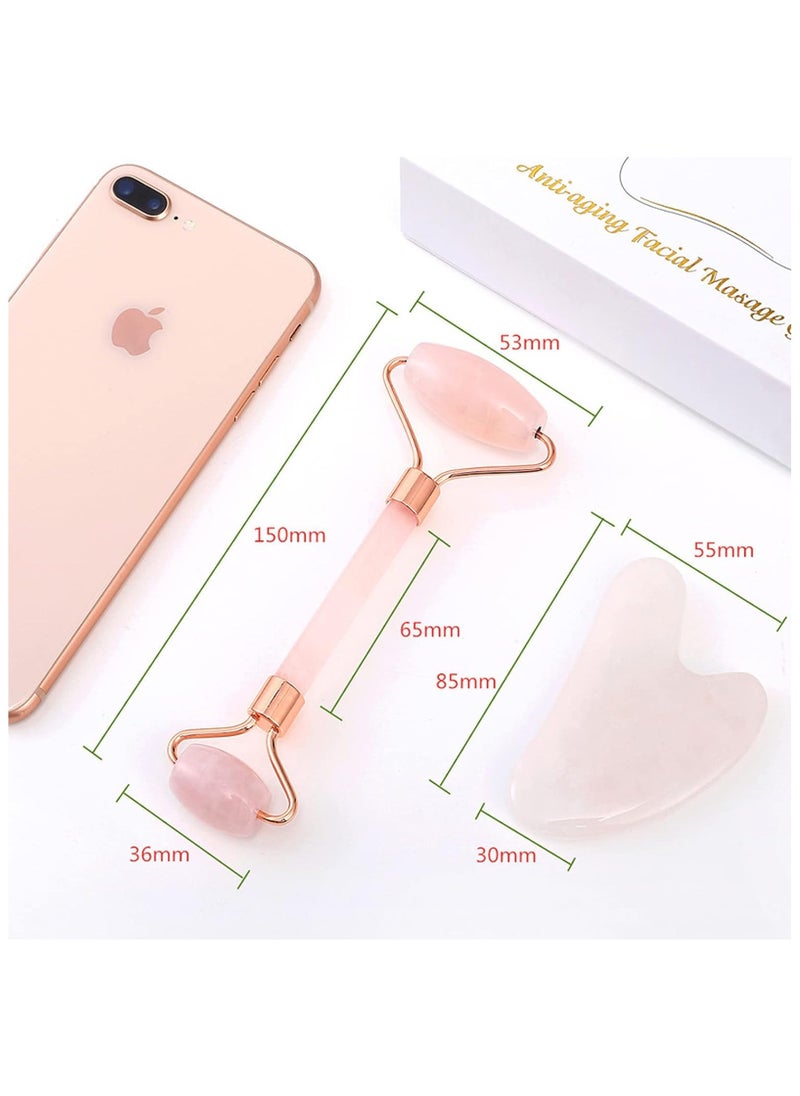 Jade Roller Natural Rose Set Facial Body Massager Roller Jade Stone Massage Set Face Massage Tools