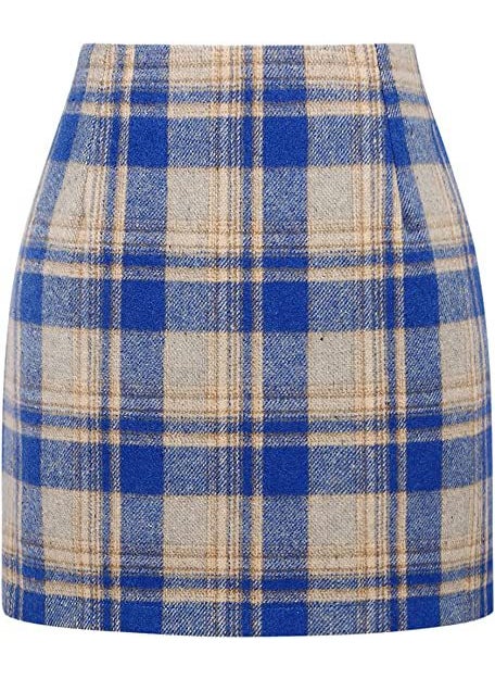 Generic - High-Waist Plaid Wool Pencil Mini Skirt color blue - Image 1
