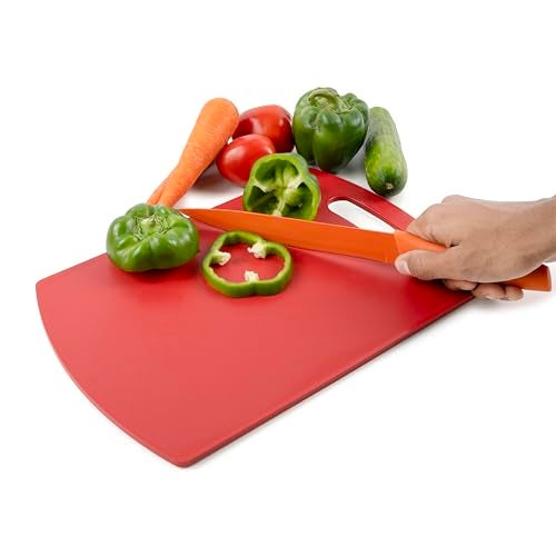 HomeWiz Kitchen Plastic Cutting Chopping Board with Handle for Vegetable, Fruits, Cheese, Premium-Grade Plastic, 100% Food Safe, BPA-Free, Dishwasher Safe, Microwave Safe, Anti Bacterial Red Rectangle - Image 4