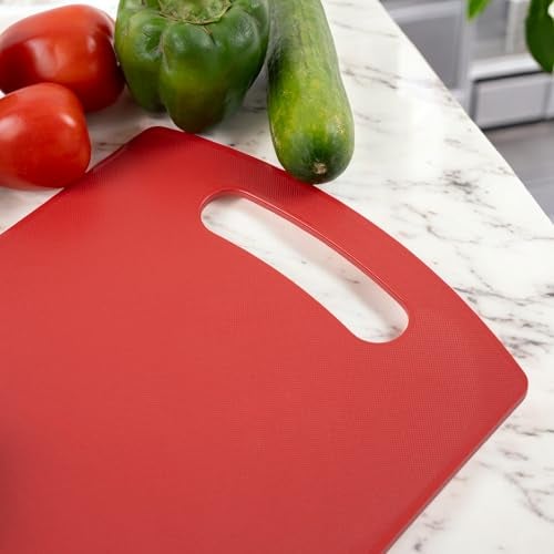 HomeWiz Kitchen Plastic Cutting Chopping Board with Handle for Vegetable, Fruits, Cheese, Premium-Grade Plastic, 100% Food Safe, BPA-Free, Dishwasher Safe, Microwave Safe, Anti Bacterial Red Rectangle - Image 5