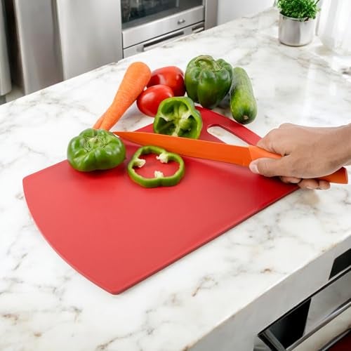 HomeWiz Kitchen Plastic Cutting Chopping Board with Handle for Vegetable, Fruits, Cheese, Premium-Grade Plastic, 100% Food Safe, BPA-Free, Dishwasher Safe, Microwave Safe, Anti Bacterial Red Rectangle - Image 1