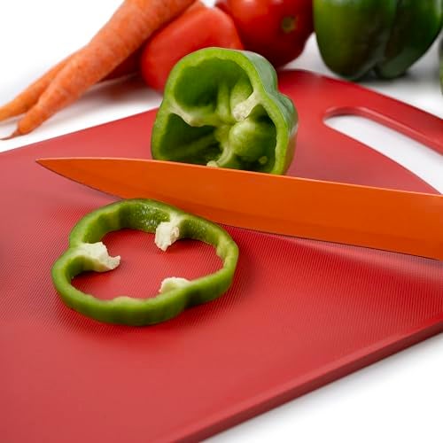 HomeWiz Kitchen Plastic Cutting Chopping Board with Handle for Vegetable, Fruits, Cheese, Premium-Grade Plastic, 100% Food Safe, BPA-Free, Dishwasher Safe, Microwave Safe, Anti Bacterial Red Rectangle - Image 2
