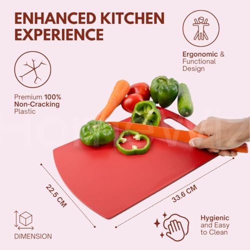 HomeWiz Kitchen Plastic Cutting Chopping Board with Handle for Vegetable, Fruits, Cheese, Premium-Grade Plastic, 100% Food Safe, BPA-Free, Dishwasher Safe, Microwave Safe, Anti Bacterial Red Rectangle - Image 3