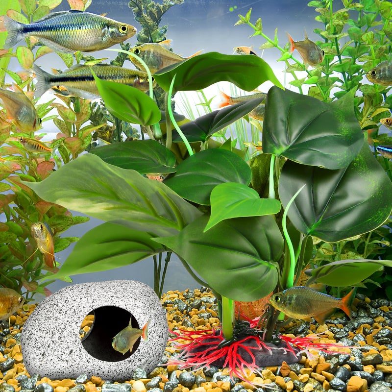 Artificial Fish Plant with Hideaway Rock Cave for Aquarium Decorations - Image 4