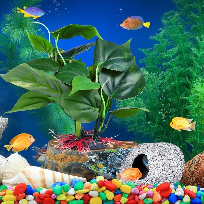 Artificial Fish Plant with Hideaway Rock Cave for Aquarium Decorations - Image 3