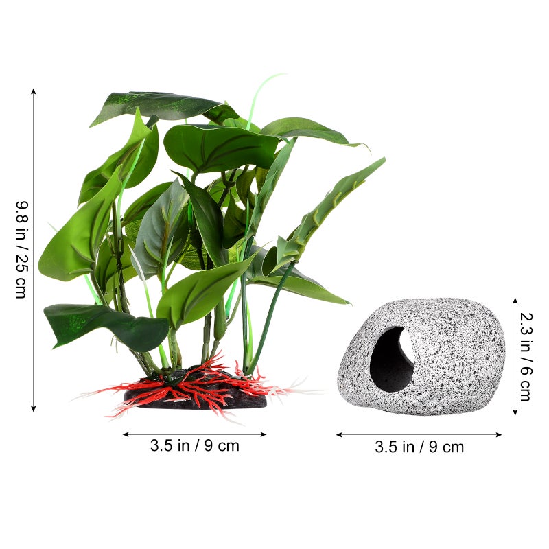 Artificial Fish Plant with Hideaway Rock Cave for Aquarium Decorations - Image 5