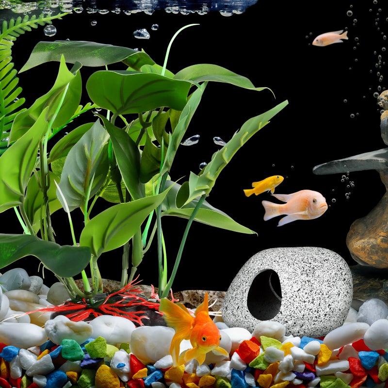 Artificial Fish Plant with Hideaway Rock Cave for Aquarium Decorations - Image 1