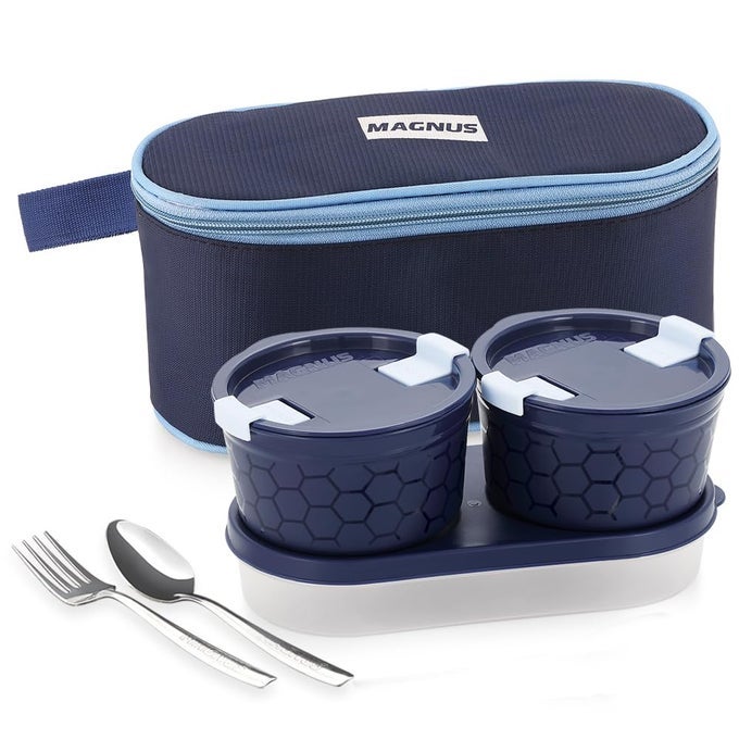 MICROWAVE OLIVE 3 - STAINLESS STEEL LUNCH BOX FOR KIDS AND ADULTS WITH 2 STEAMLOCK CONTAINERS | IDEAL LUNCH BOXES FOR OFFICE MEN | INCLUDES ROTI BOX, STEEL FORK, AND SPOON