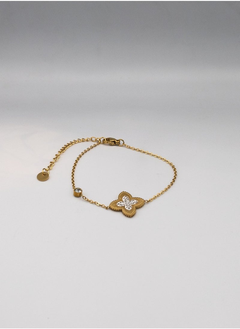 mjuhurat Elegant Four-Leaf Flower Bracelet – Gold-Plated with Crystal Center (Adjustable)  - Image 2