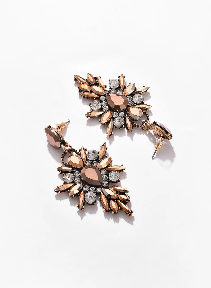 SOHI Brown Contemporary Designer Stone Drop Earrings