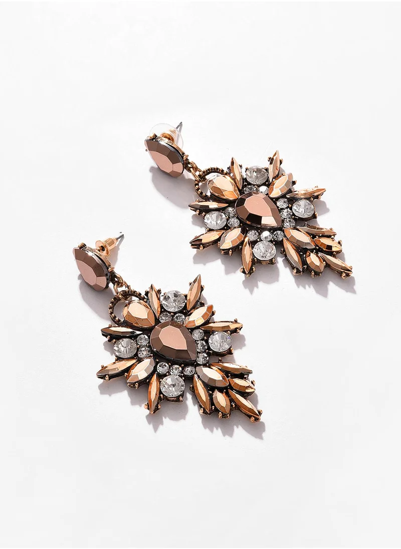 SOHI Brown Contemporary Designer Stone Drop Earrings