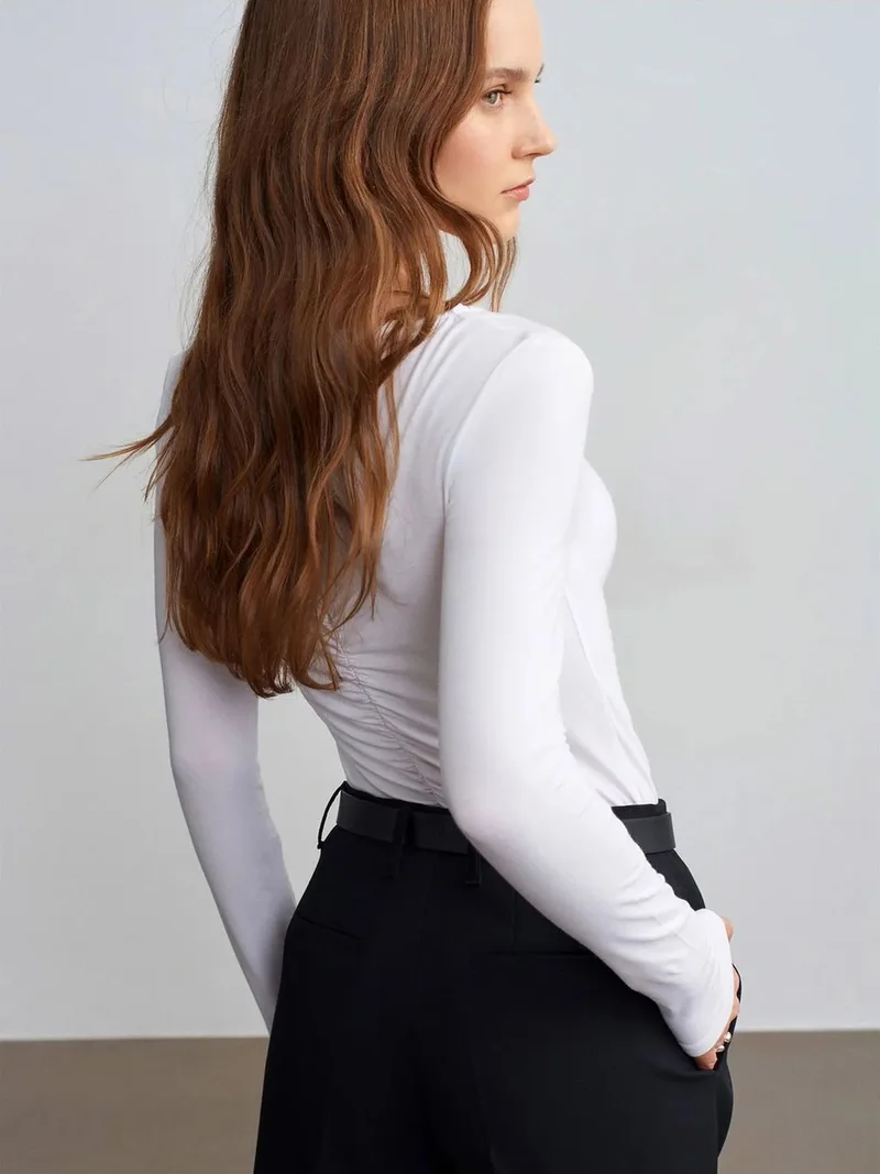 ديلفين DILVIN Slim Fit Boat Neck Long Sleeve Blouse