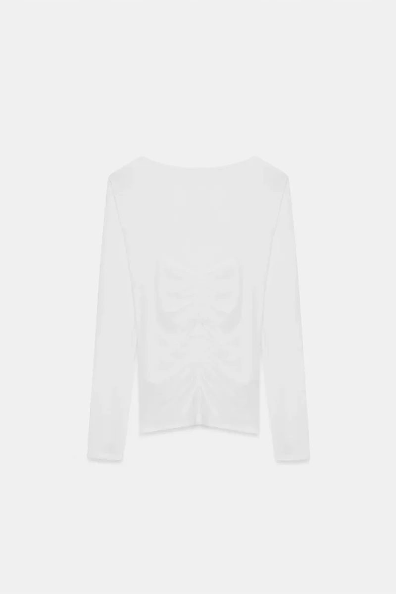 Dilvin White DILVIN Slim Fit Boat Neck Long Sleeve Blouse for Women | Best Price UAE