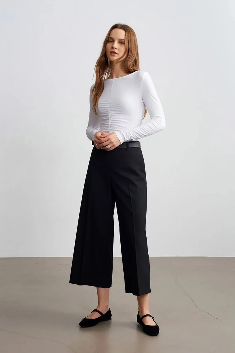 Dilvin White DILVIN Slim Fit Boat Neck Long Sleeve Blouse for Women | Best Price UAE
