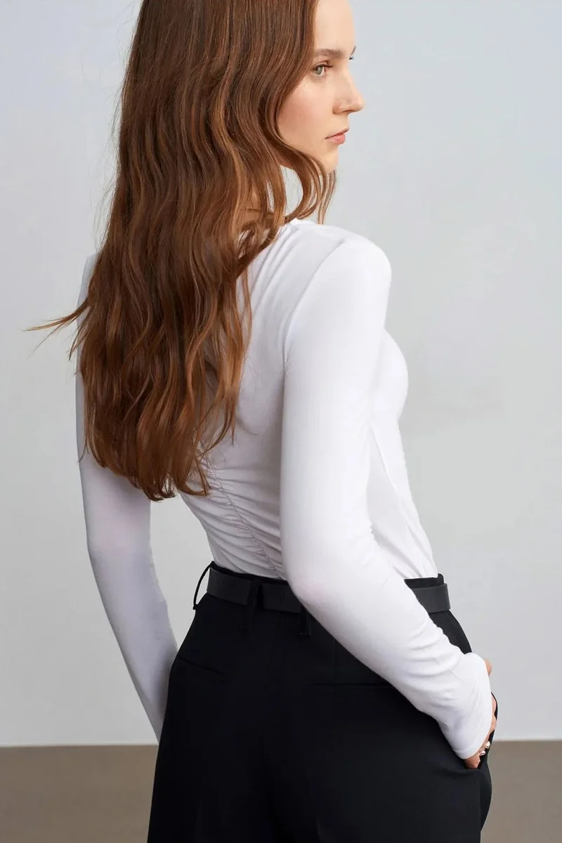 Dilvin White DILVIN Slim Fit Boat Neck Long Sleeve Blouse for Women | Best Price UAE
