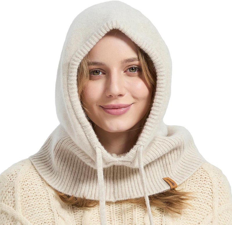 ACUSHLA 100% Merino Wool Balaclava for Women & Men Winter Warm Knit Hooded Scarf Hoodie Hat and Scarf Set in One - Image 1