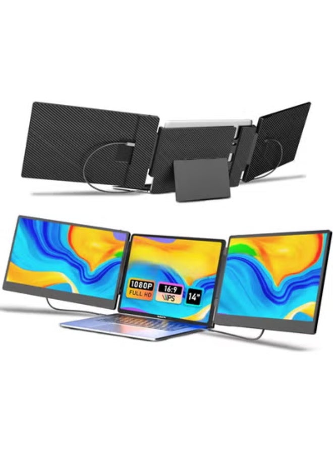 14" FHD IPS Triple Portable Monitor – Laptop Screen Extender for 13-17" Laptops with USB-C & HDMI, Compatible with Windows, Mac, Chrome, Surface, Switch, PS5 – Plug & Play - Image 1