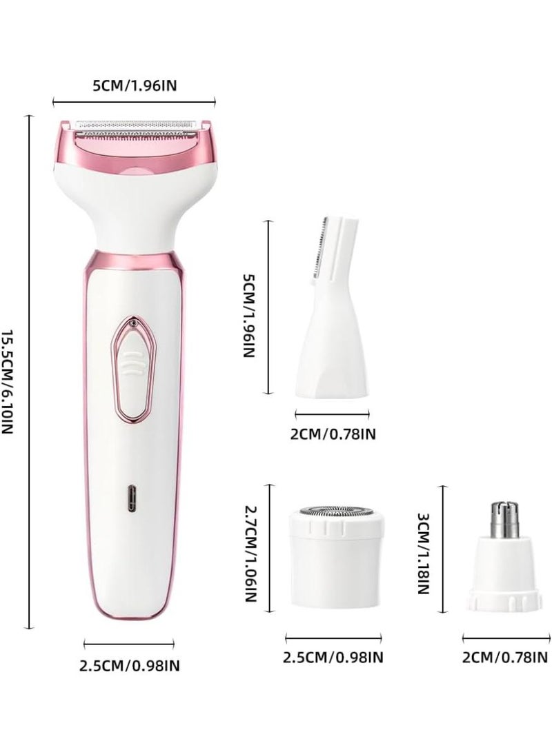 Generic 4-in-1 Rechargeable Electric Razor for Women, Painless Hair Remover for Face Body Leg Bikini and Underarm (Pink) - Image 2