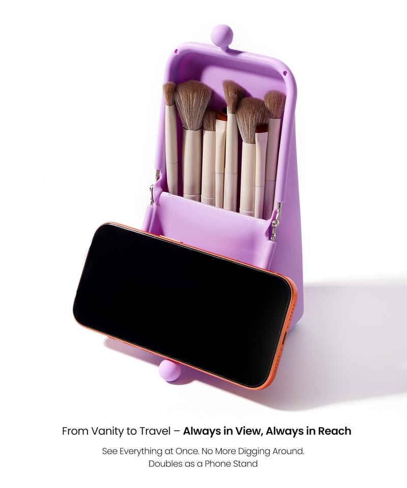 APT 1101 Makeup Brush Holder Travel Cosmetic Bag with Suction Base, Portable Cosmetic Organizer for Travel & Home, Organizer for Brushes, Beauty Tools & Accessories (Lavender) - Image 3